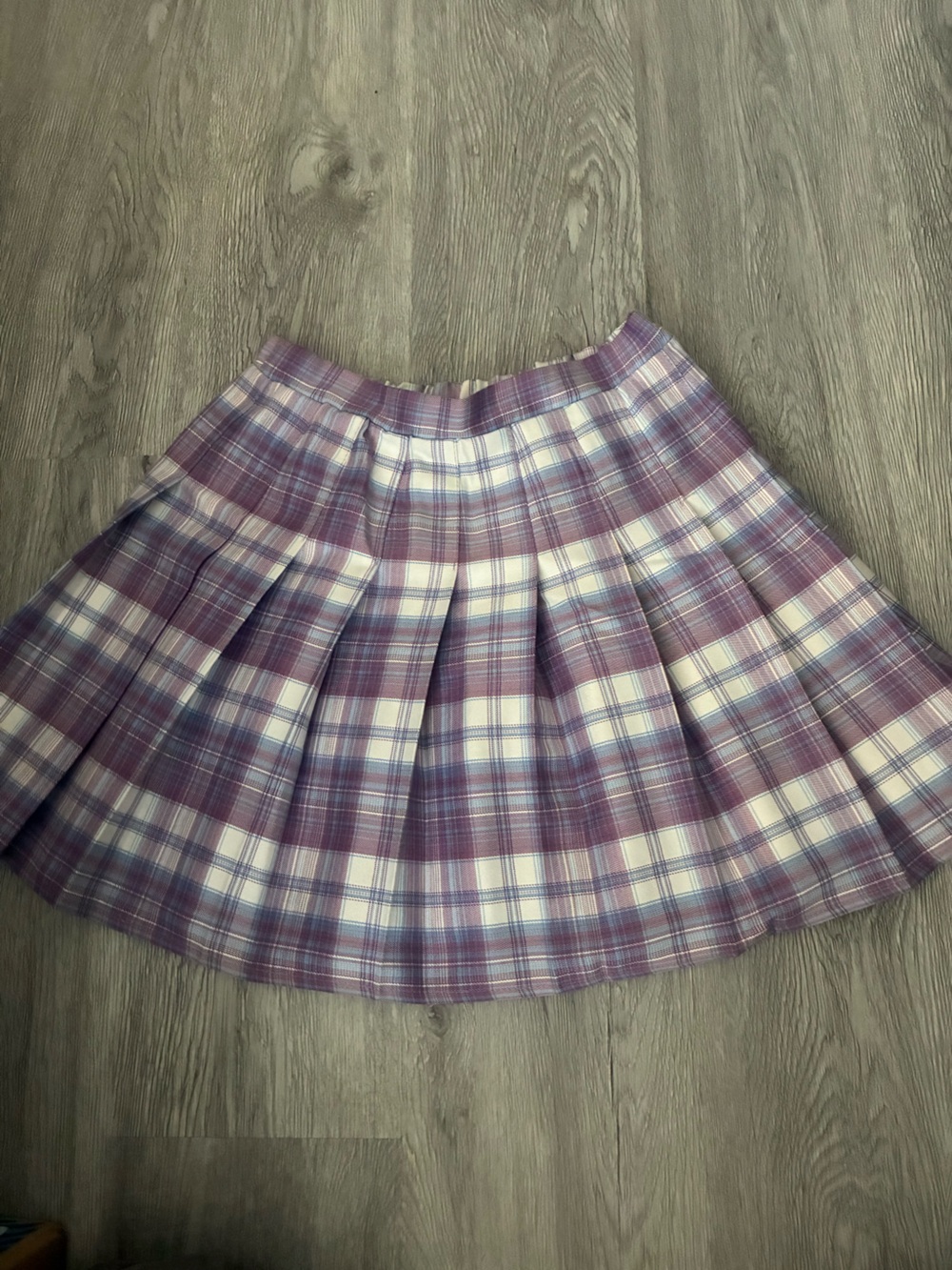 Rewind Lavender & White Plaid Pleated Skater Skirt